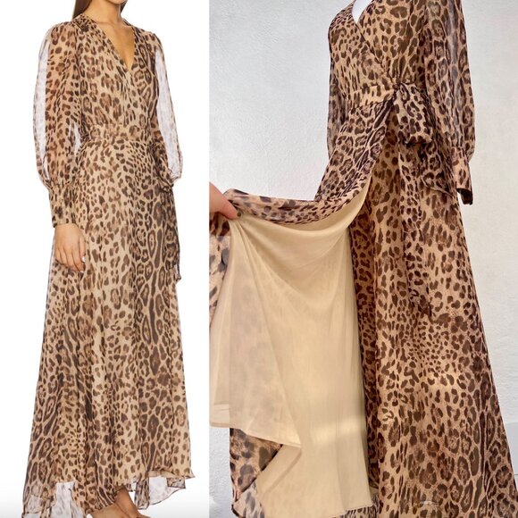 Bardot Lucianna Maxi Wrap Dress Brown Leopard (M) Old Hollywood Glamour Showgirl - Picture 1 of 16